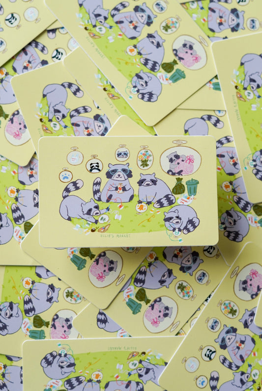 Card Sticker - EMBROIDERING RACCOONS
